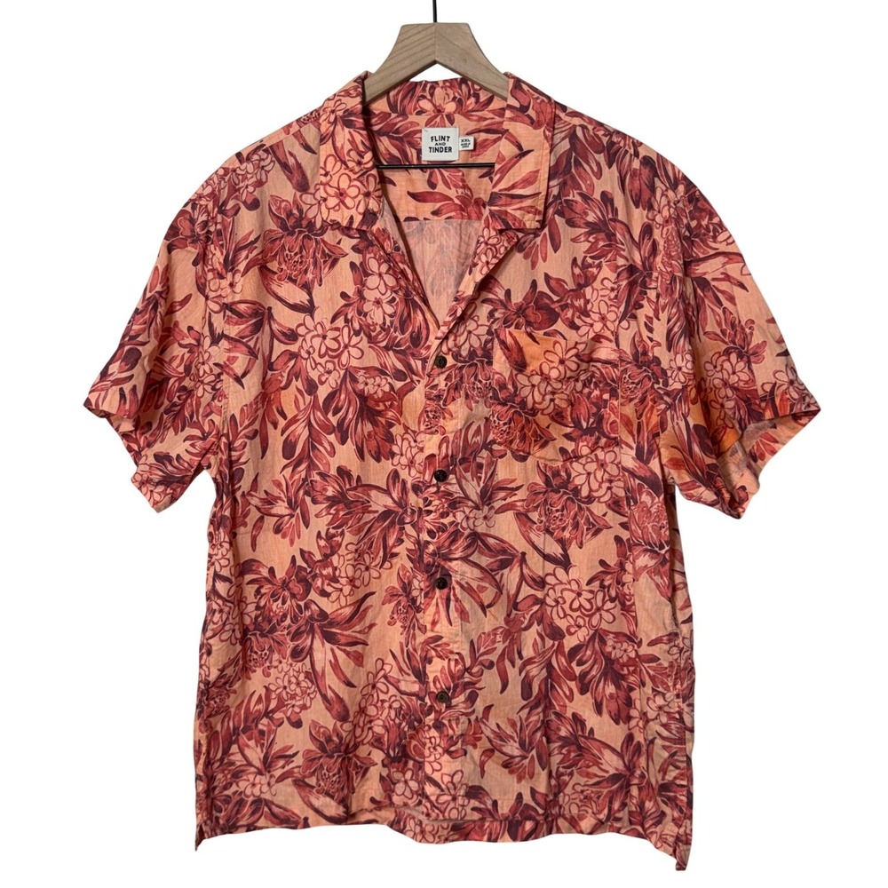 Flint and Tinder‎ Men Floral Print Short Sleeve Button Up Shirt XXL Linen Hawaii